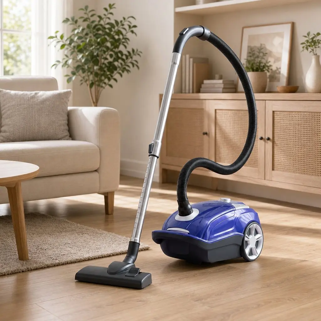 Bagged Canister Vacuum Cleaner Blue Powerful Suction Carpet Hardwood Tiles Pet