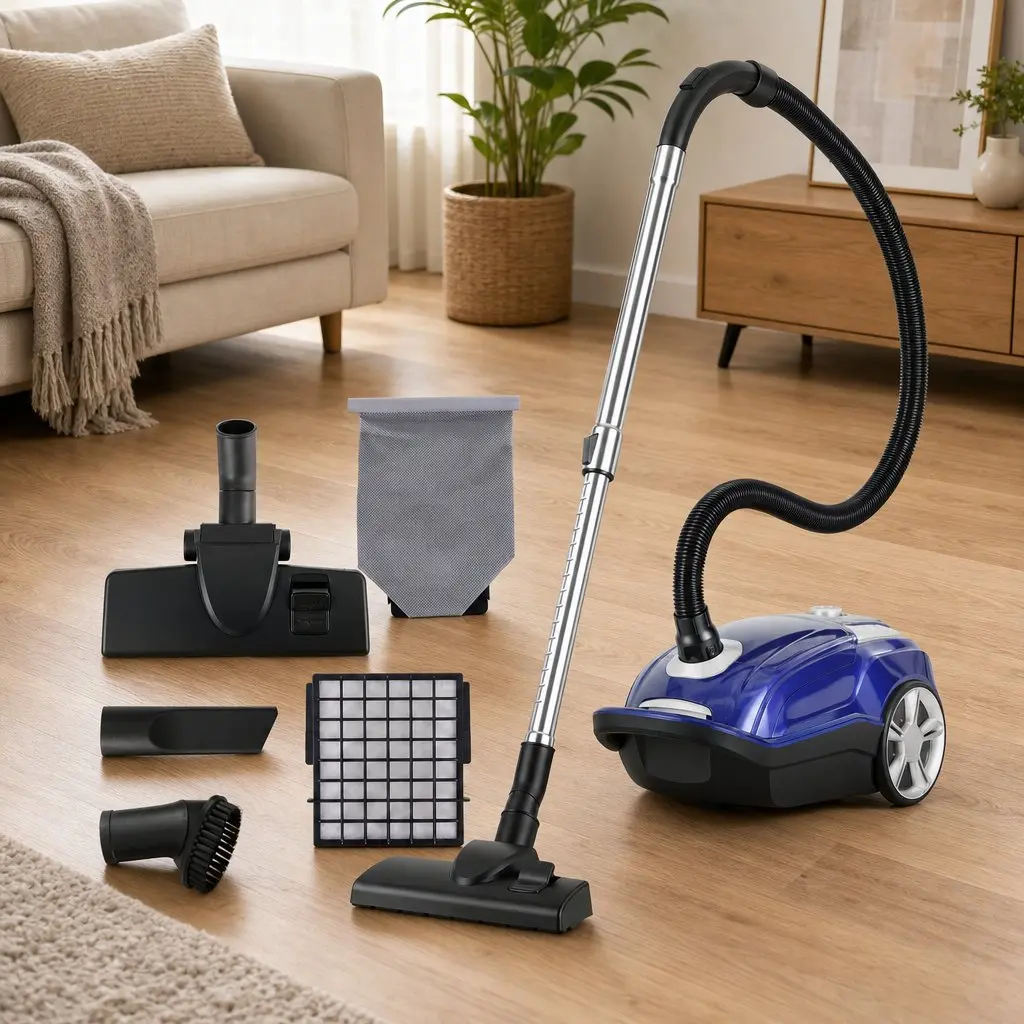 Bagged Canister Vacuum Cleaner Blue Powerful Suction Carpet Hardwood Tiles Pet
