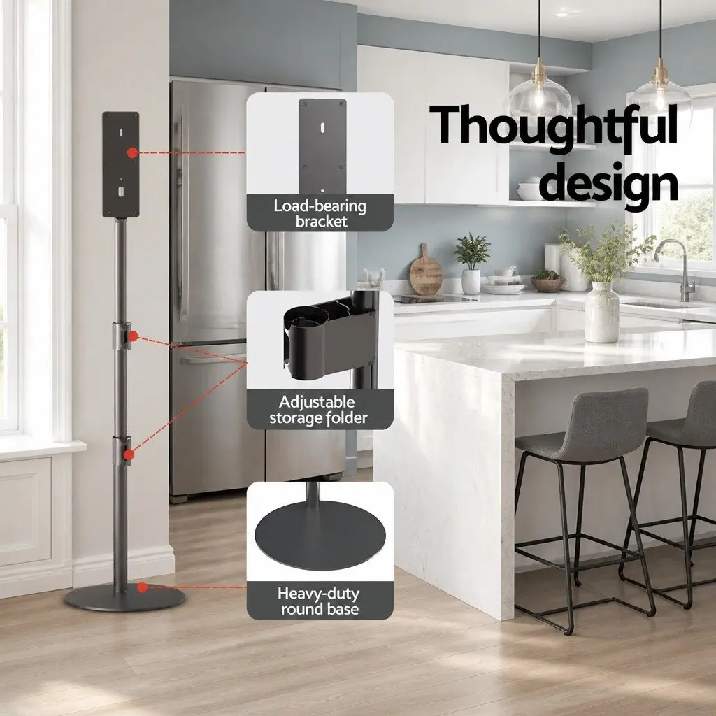 Vacuum Cleaner Stand Freestanding Aluminium Alloy Grey 30cm x 30cm x 124cm