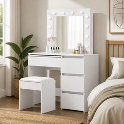 Dressing Table Vanity Set with LED Mirror Stool Makeup Storage Bedroom Furniture