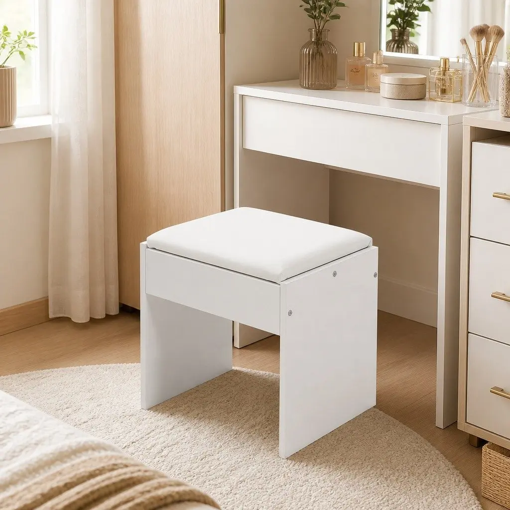 Dressing Table Set MDF Board LED Mirror White Makeup Vanity Stool Storage Drawers