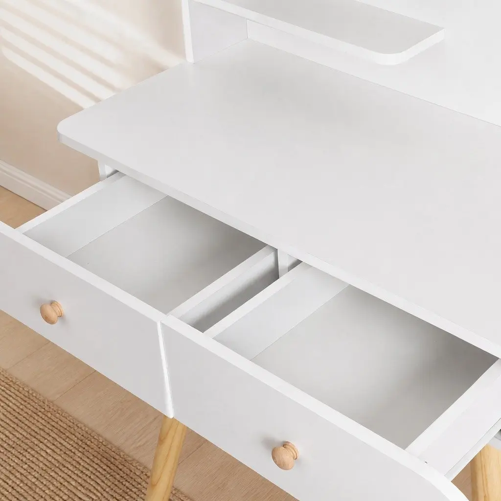Dressing Table with LED Mirror Stool Vanity Makeup Desk 2 Drawers Shelves White