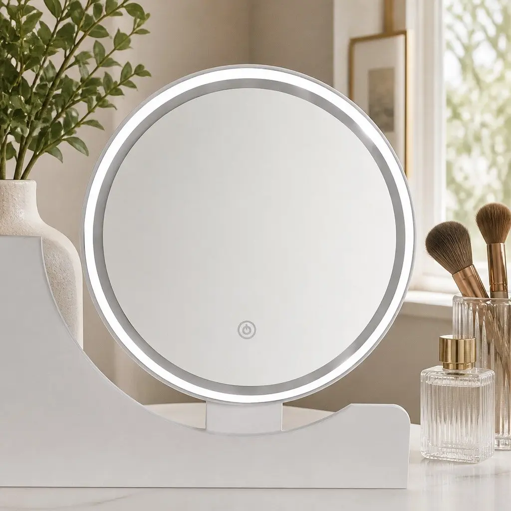 Dressing Table with LED Mirror Stool Vanity Makeup Desk 2 Drawers Shelves White