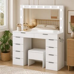 Practical LED Makeup Mirror and Stool for Everyday Use