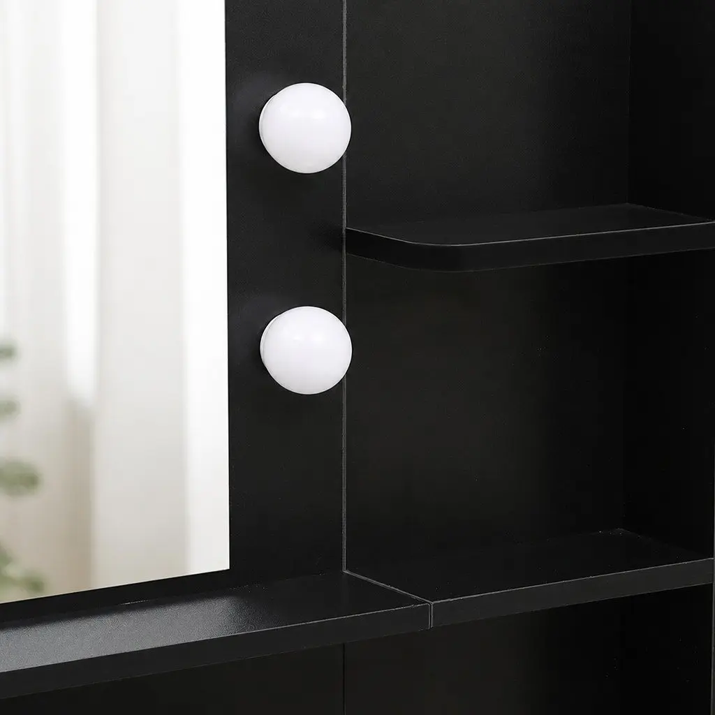 Dressing Table Stool Set LED Mirror Storage Drawer Bedroom Black Brown