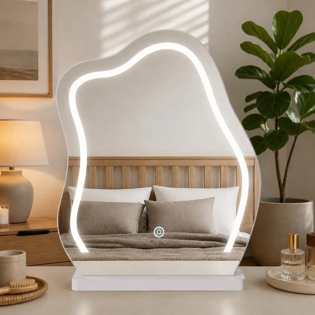 Dressing Table Set with LED Mirror and Stool White Particle Board and Steel 80cm x 40cm x 131cm