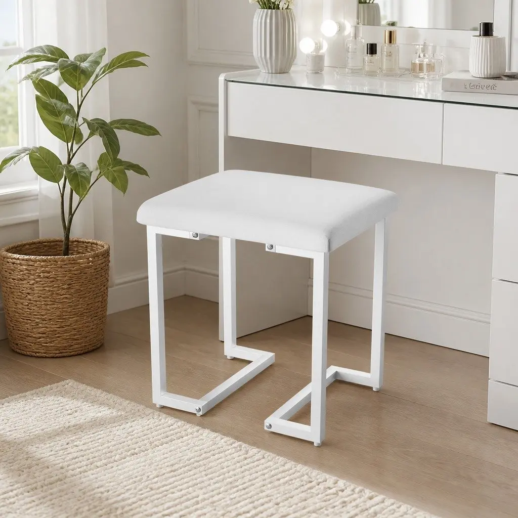 Dressing Table Set with LED Mirror and Stool White Particle Board and Steel 80cm x 40cm x 131cm