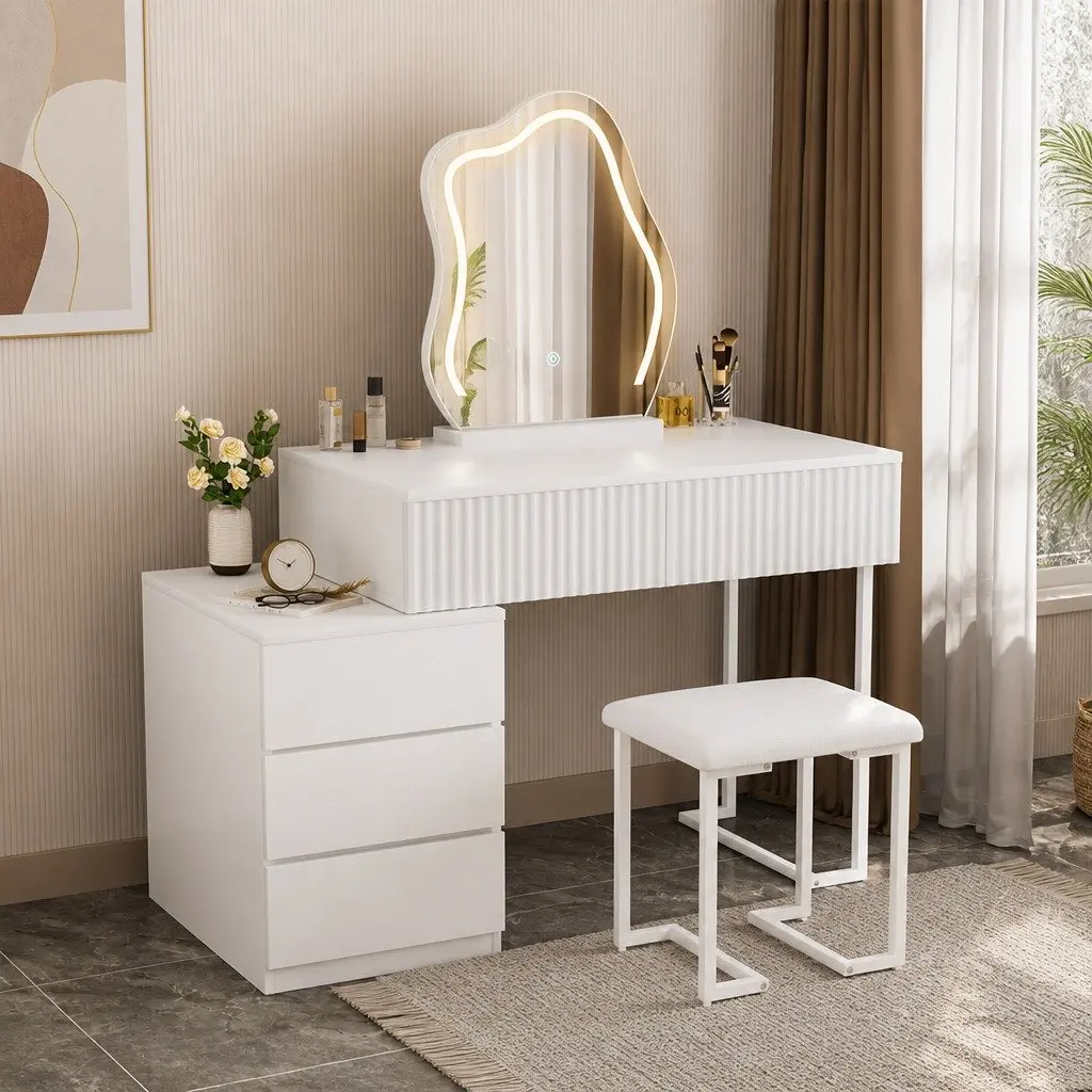Dressing Table Set with LED Mirror and Stool White Particle Board and Steel 80cm x 40cm x 131cm