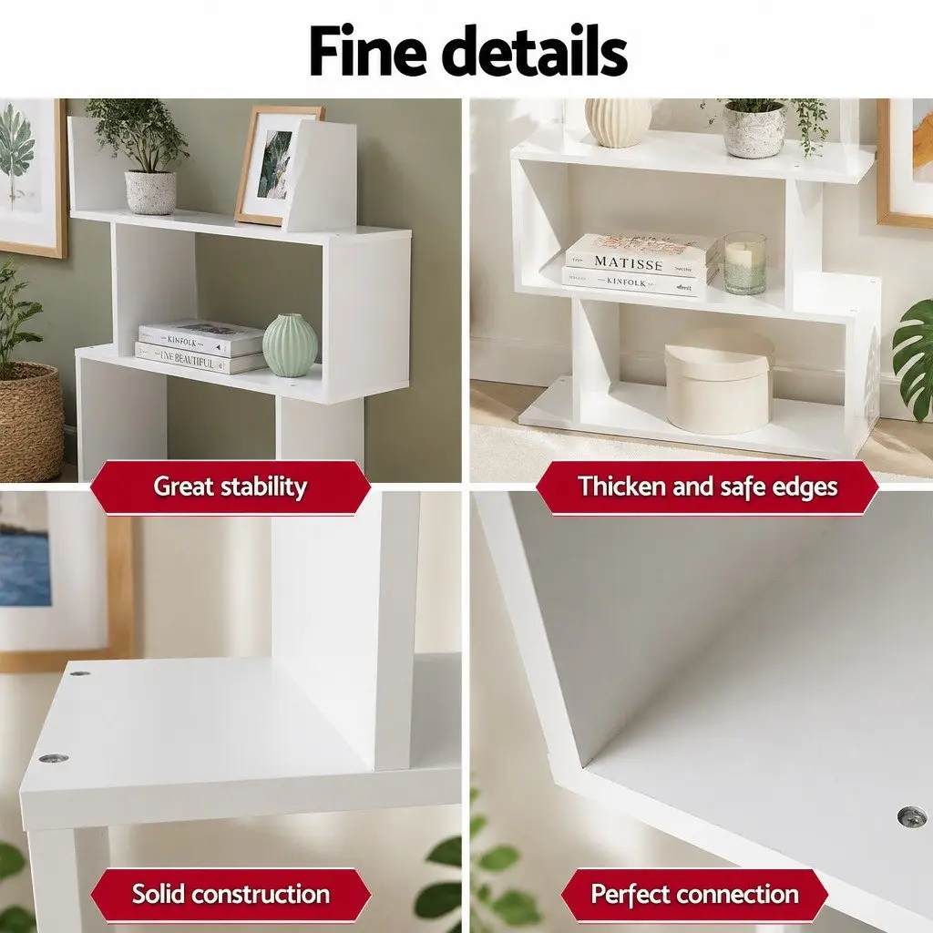 King Single Bed Frame Pine Wood with Pull-Out Trundle and 6-Tier Display Shelf White