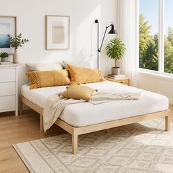 Double Bed Frame Wooden Slatted Base Pine Timber Platform Bedroom Furniture