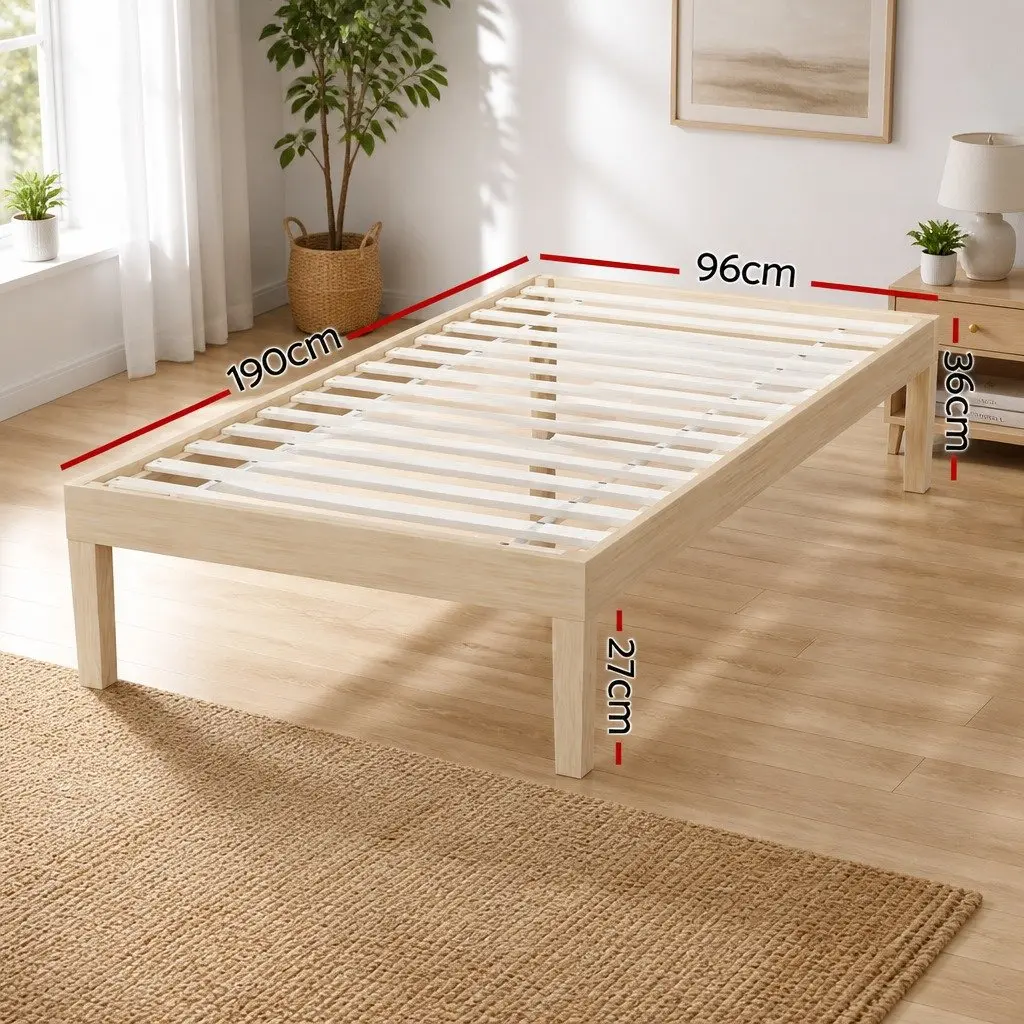 Single Bed Frame Wooden Base Pinewood Slatted Mattress Platform Easy Assembly