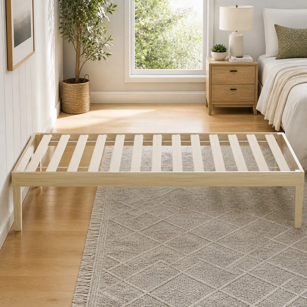 Single Bed Frame Wooden Base Pinewood Slatted Mattress Platform Easy Assembly