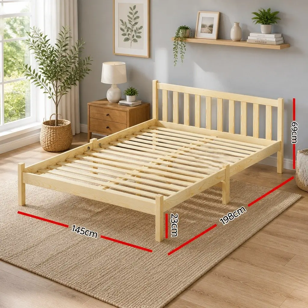 Double Bed Frame Wooden Pine Oak 198cm x 145cm with Storage Space Sturdy