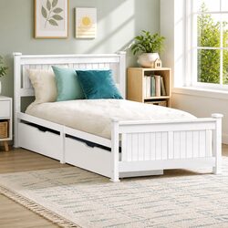 Functional Wooden Bed Frame for Kids and Adults - White