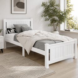 Single Wooden Bed Frame White Slat Base Headboard Australian Mattress Bedroom