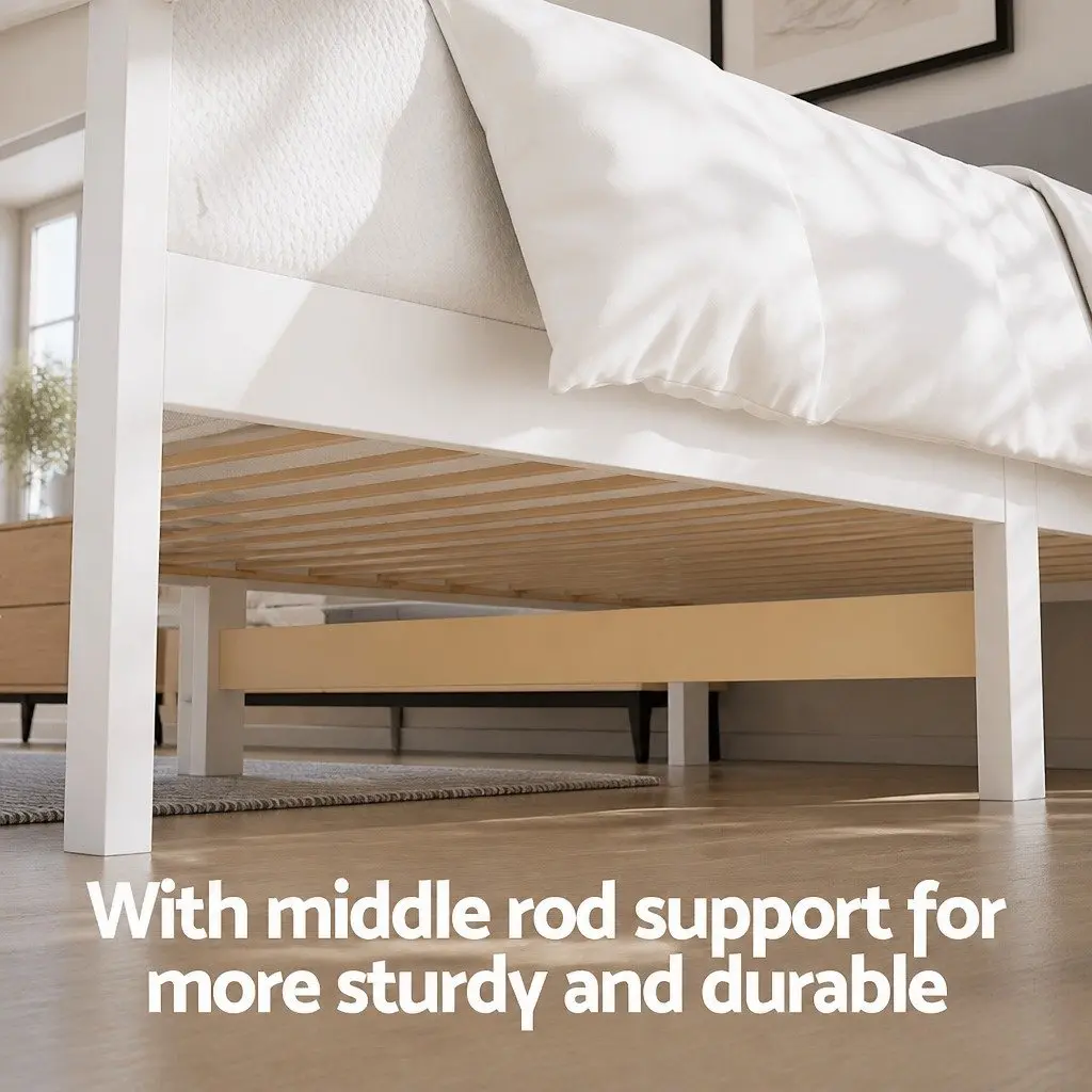 King Single Bed Frame Wooden Storage Drawers White Headboard Shelves