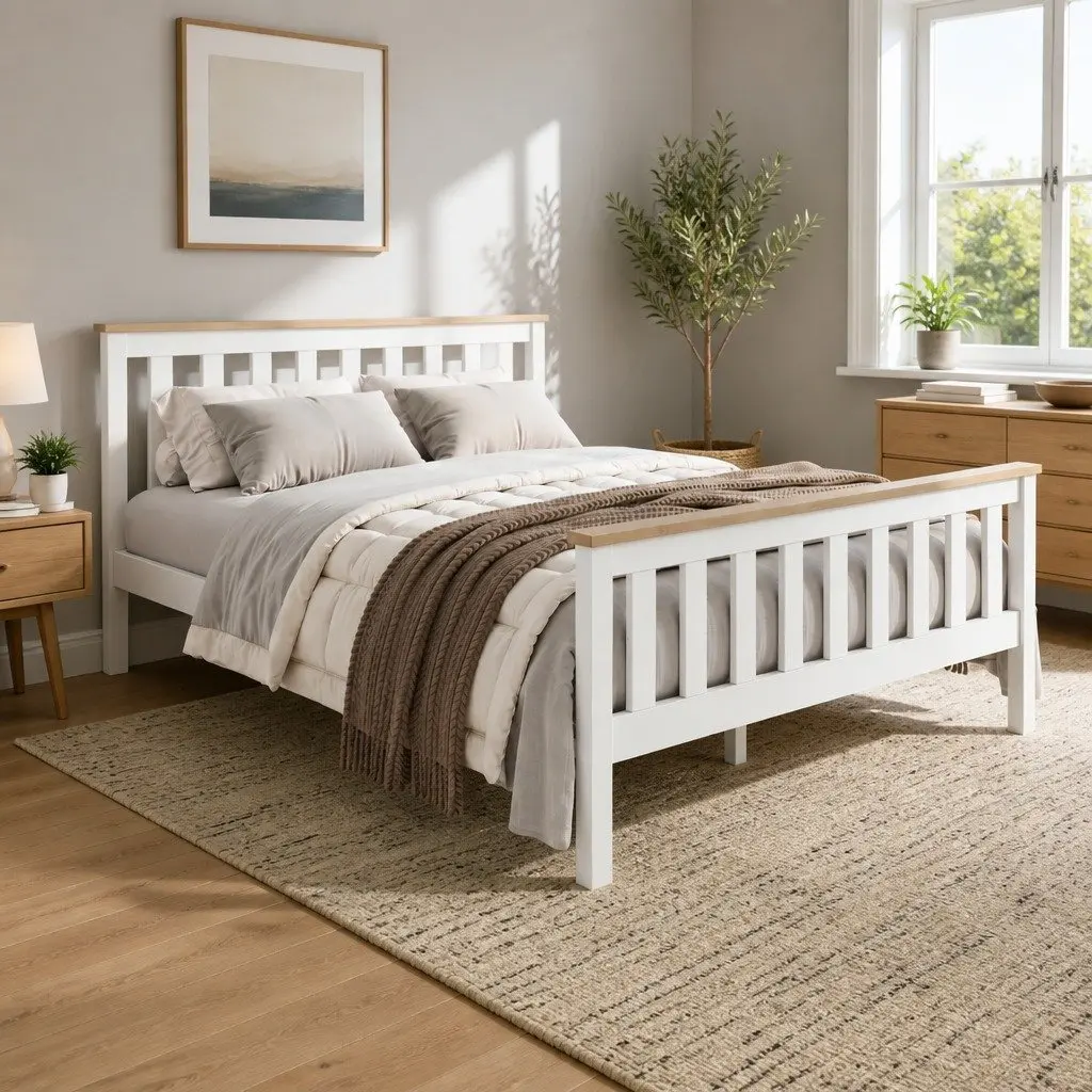 Double Bed Frame Wooden Pine White 200cm x 147cm
