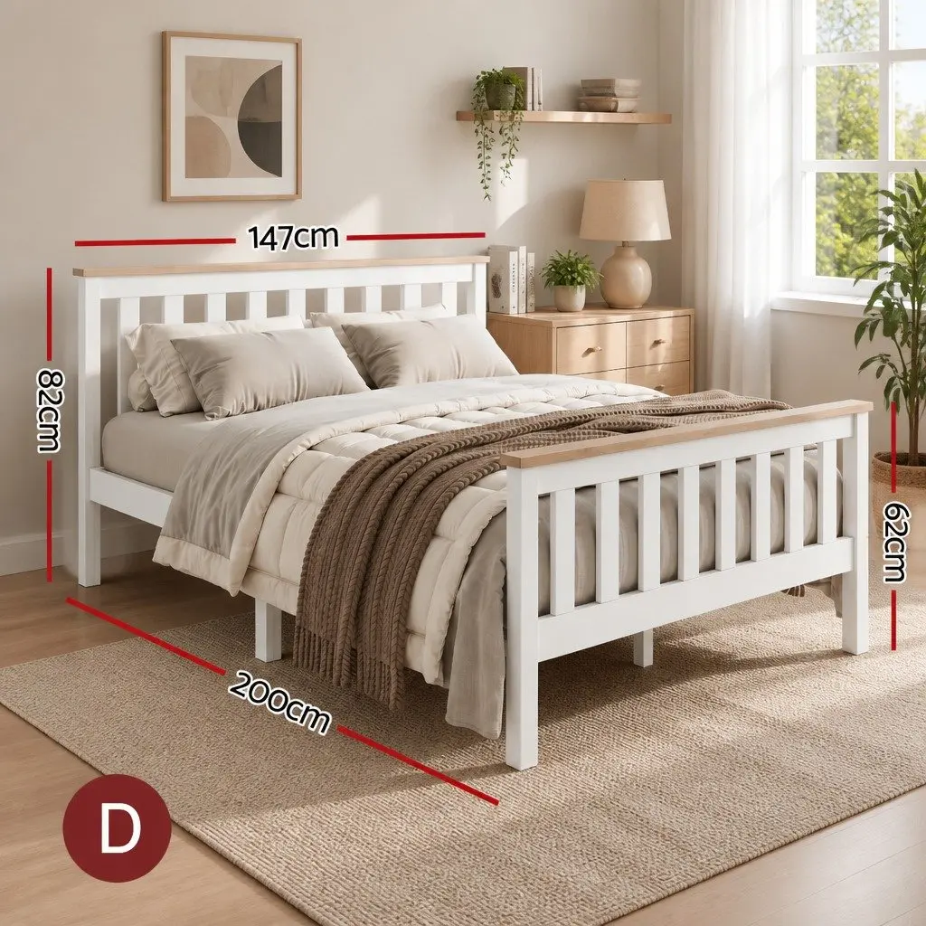 Double Bed Frame Wooden Pine White 200cm x 147cm