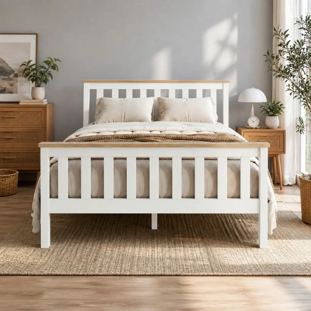 Double Bed Frame Wooden Pine White 200cm x 147cm