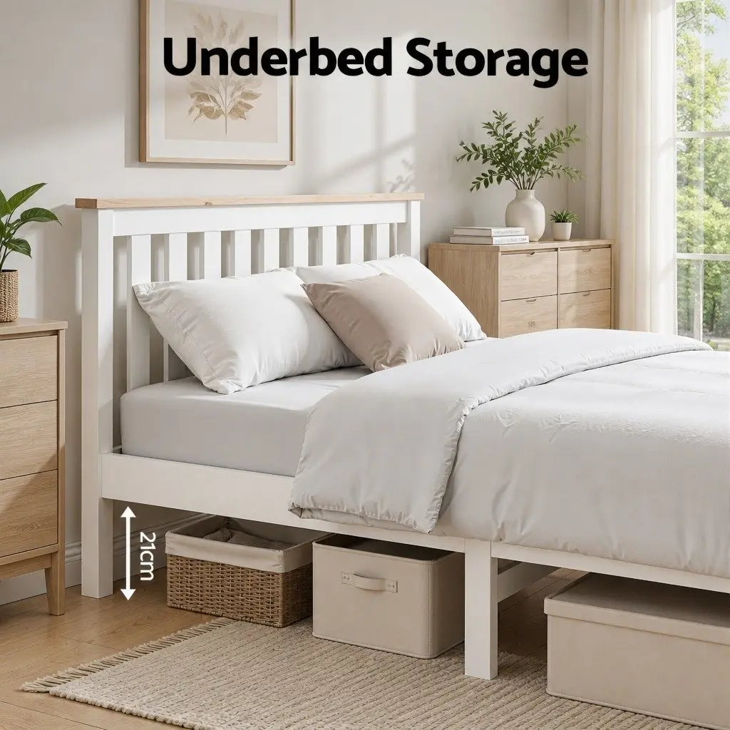 Double Bed Frame Wooden Pine White 200cm x 147cm