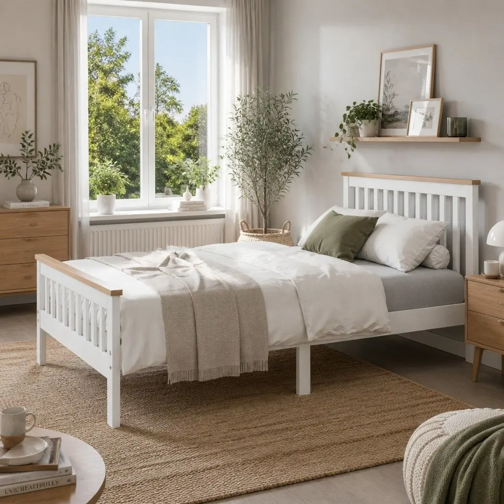 Double Bed Frame Wooden Pine White 200cm x 147cm