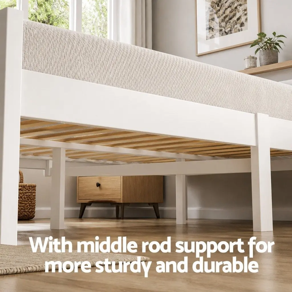Single Bed Frame White Wooden Construction with Two Storage Drawers Suitable for Standard Single Mattress