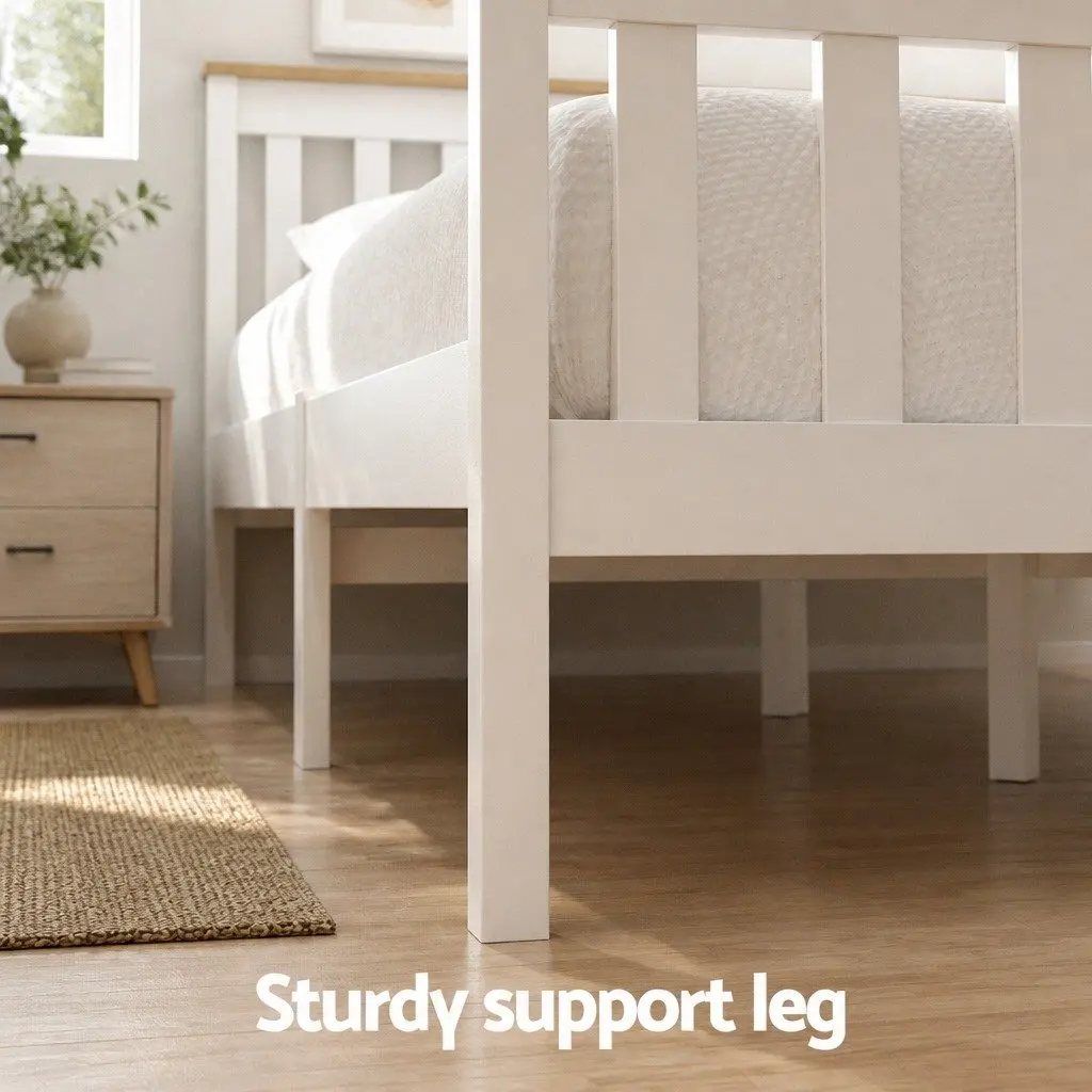 Single Bed Frame White Wooden Construction with Two Storage Drawers Suitable for Standard Single Mattress