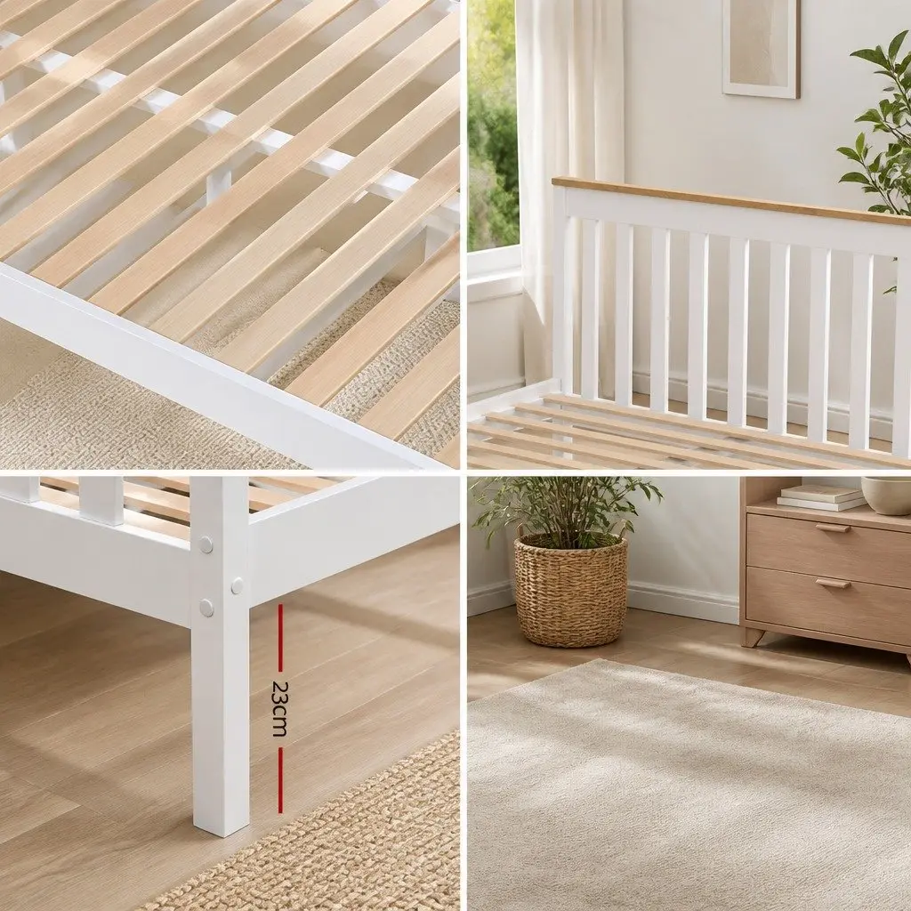 Single Bed Frame White Wooden Construction with Two Storage Drawers Suitable for Standard Single Mattress