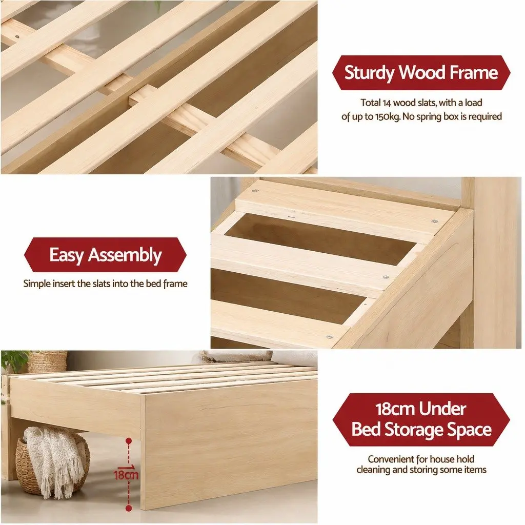 King Single Bed Frame with Storage Drawers USB Ports Headboard Platform Base