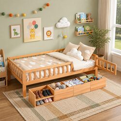 Children’s Bed Frame with Safety and Storage Solutions