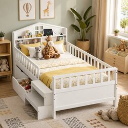 Functional Single Bed Frame with Storage and LED Light