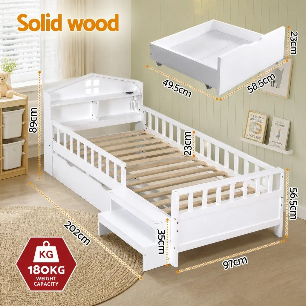 Single Bed Frame with Storage and LED Light