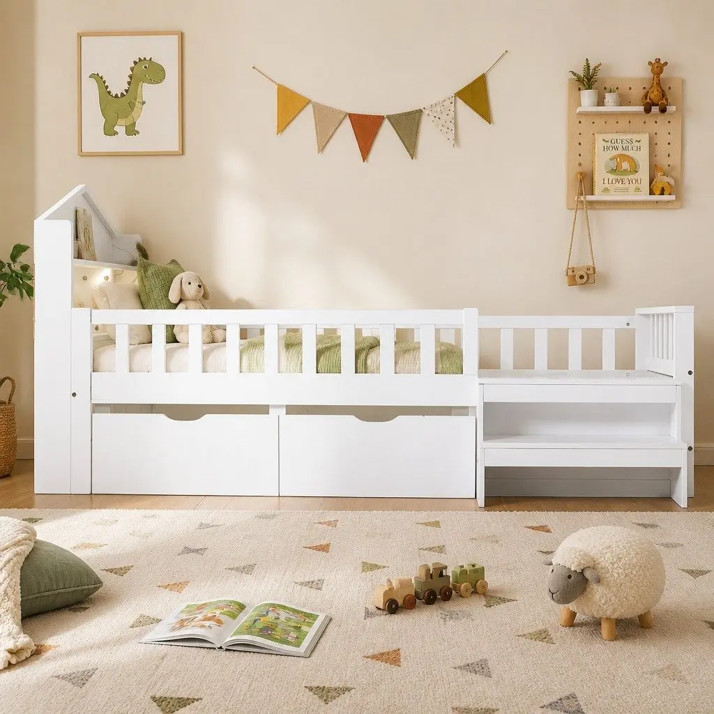 Single Bed Frame with Storage and LED Light