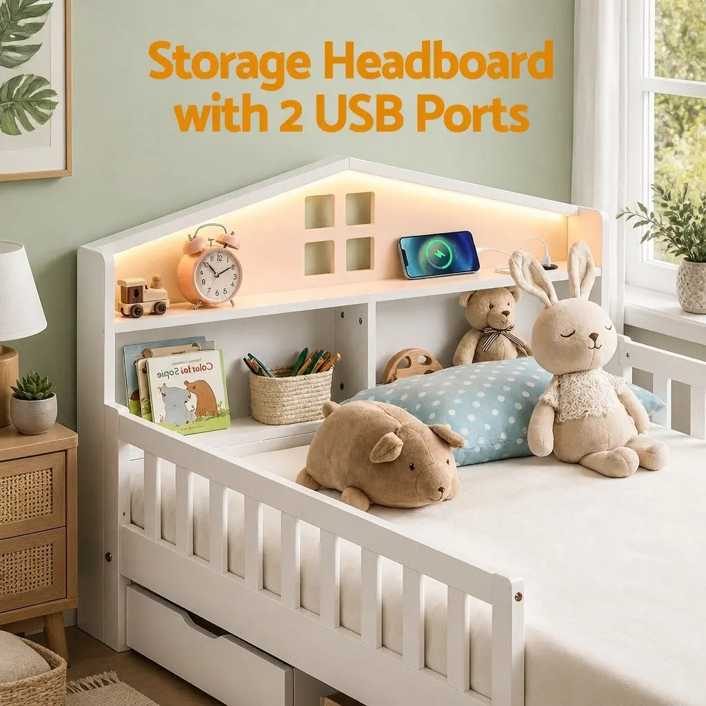 Single Bed Frame with Storage and LED Light