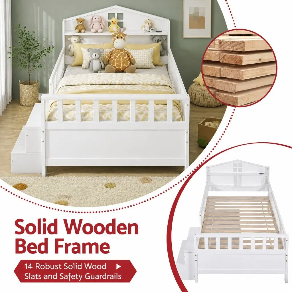Single Bed Frame with Storage and LED Light