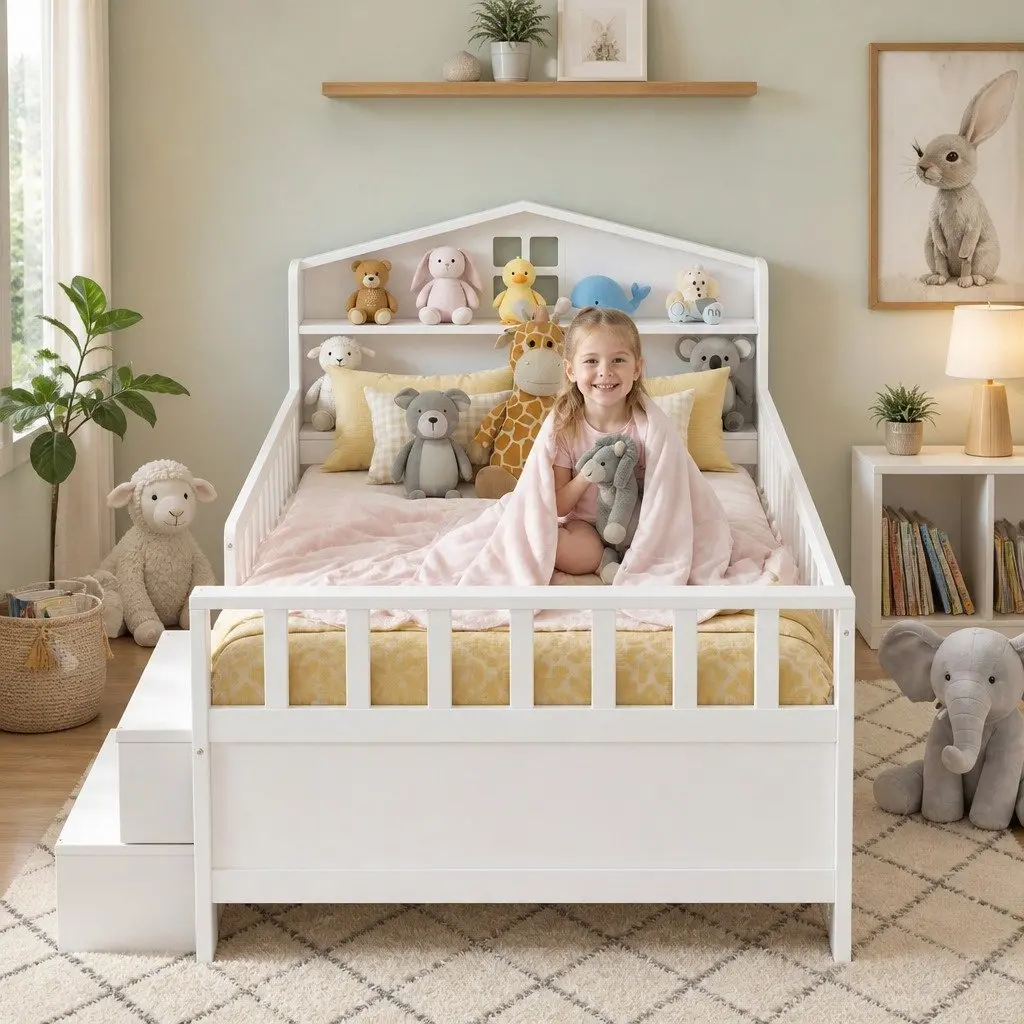 Single Bed Frame with Storage and LED Light