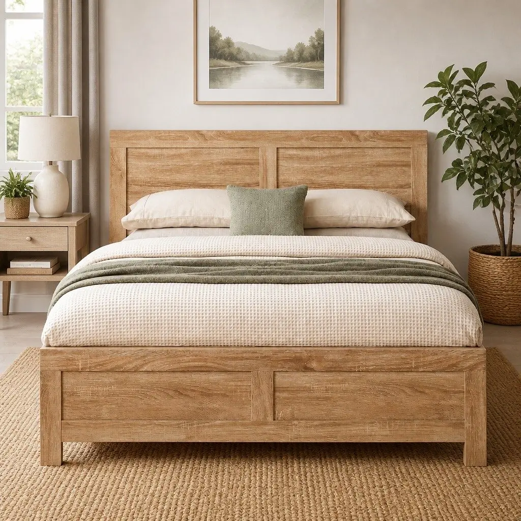 King Single Bed Frame Wooden Construction Walnut Colour 122cm x 210cm x 90cm Suitable for Adults and Children with Support Legs