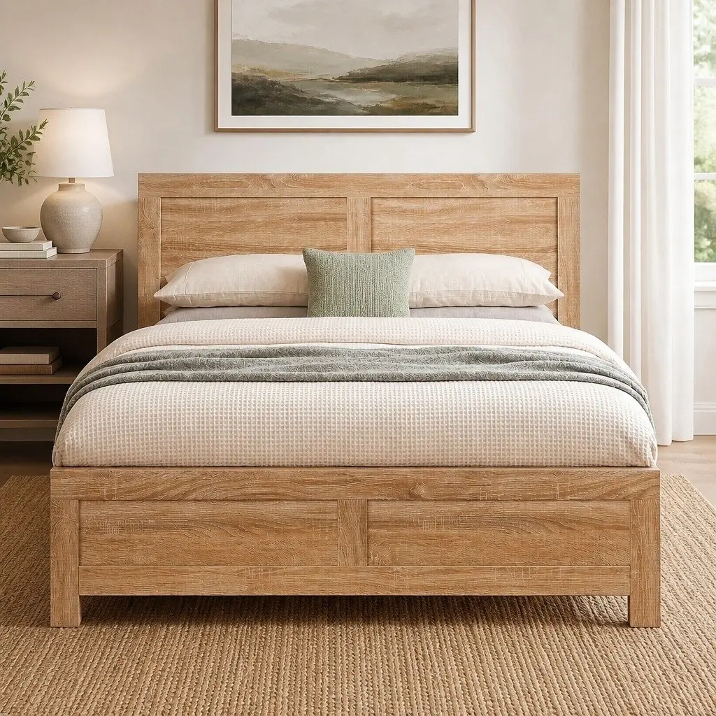 King Single Bed Frame Wooden Construction Walnut Colour 122cm x 210cm x 90cm Suitable for Adults and Children with Support Legs