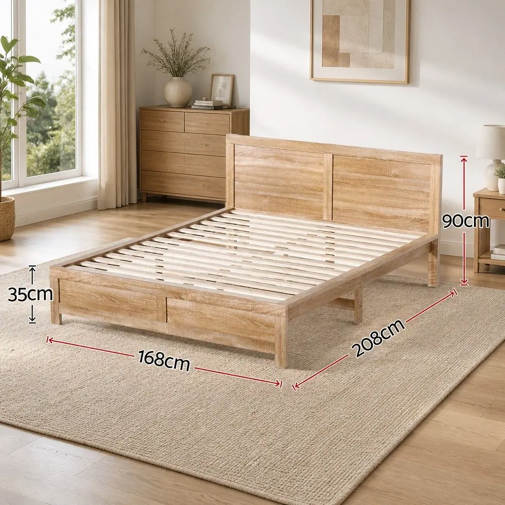 Queen Size Wooden Bed Frame with Headboard Modern Bedroom Furniture Solid Pine