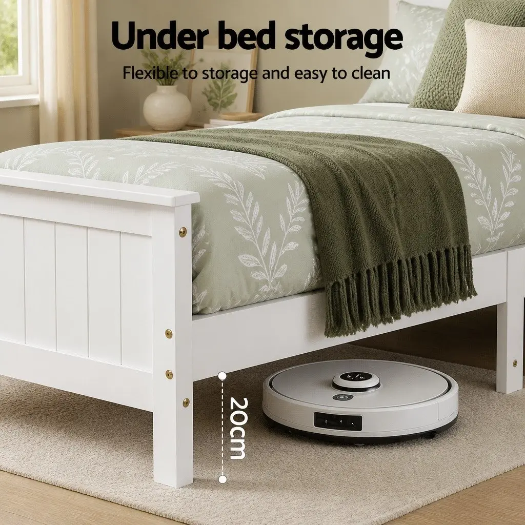Queen Bed Frame Wooden Bed Base with Storage Headboard Footboard White