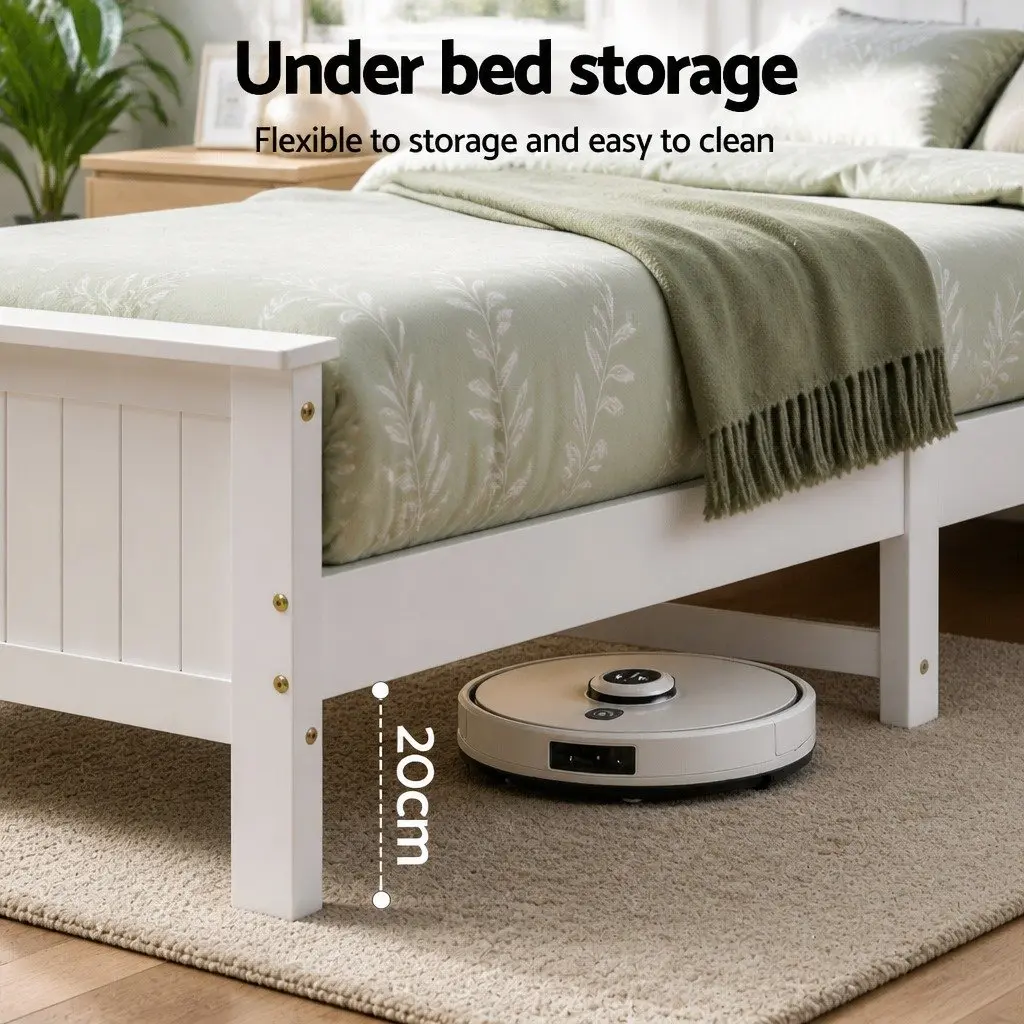 Single Bed Frame with Storage Headboard Footboard Wooden Bed Base White