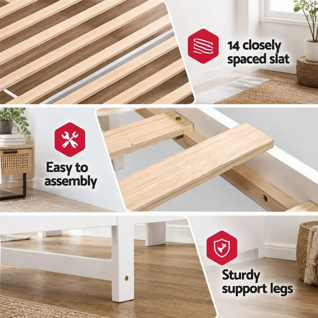 Single Bed Frame with Storage Headboard Footboard Wooden Bed Base White
