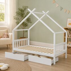 Functional Kids Bed Frame with House Style and Storage