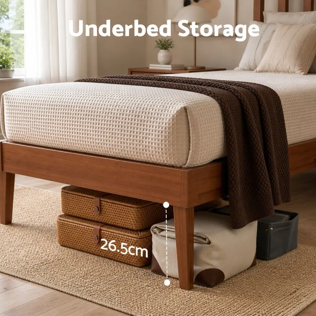 Single Bed Frame Wooden Slat Base Walnut Colour Modern Bedroom Furniture Easy