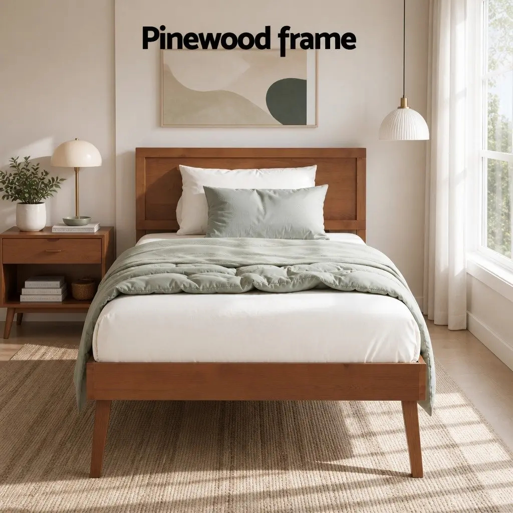 Single Bed Frame Wooden Slat Base Walnut Colour Modern Bedroom Furniture Easy
