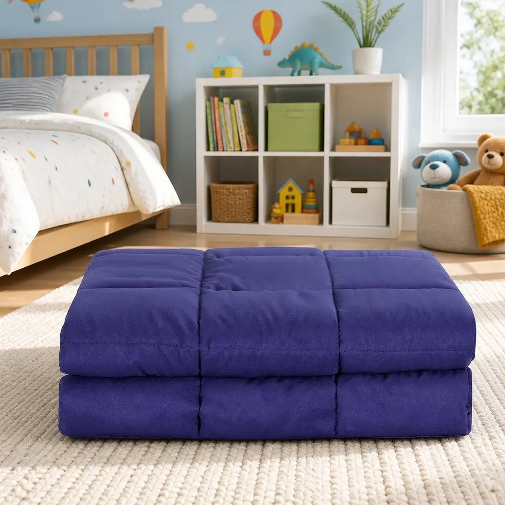 Weighted Blanket Navy Blue Microfibre 152cm x 203cm 9KG Deep Touch Pressure for Adults Kids Sleep