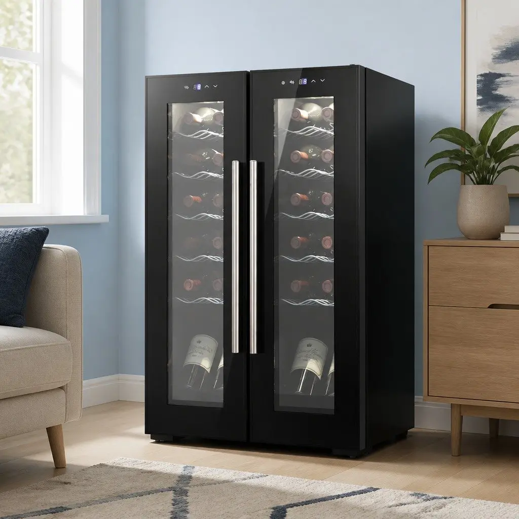Wine Fridge Cooler Compressor Dual Zone 24 Bottles Black