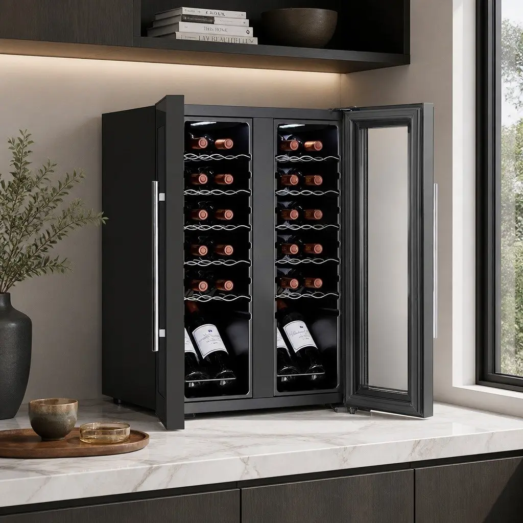 Wine Fridge Cooler Compressor Dual Zone 24 Bottles Black