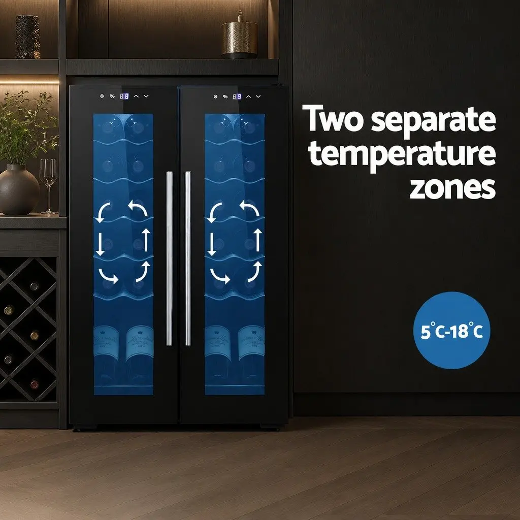 Wine Fridge Cooler Compressor Dual Zone 24 Bottles Black