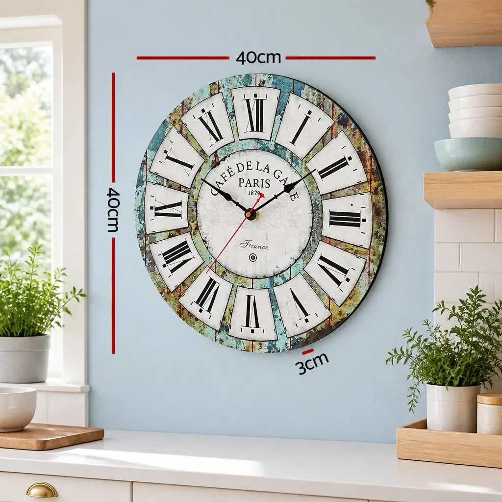 40cm Wall Clock Rustic Country Retro Design MDF Roman Numerals Home Decor